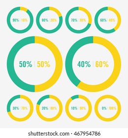 set icon pie green and yellow chart percent
