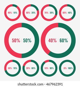 set icon pie red and green chart percent