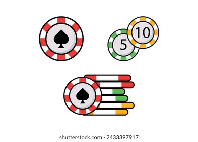 Set of icon poker chip vector cartoon style
