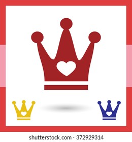 set Icon. red, blue and yellow crown. Flat. isolated on white background.