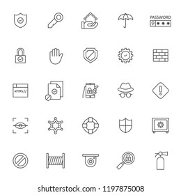 set of icon related of protection and security system with simple style and editable stroke, vector eps 10