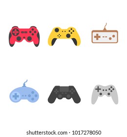 Set icon retro and modern gampads and joysticks for game flat