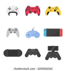 Set icon retro and modern gampads and joysticks for game flat