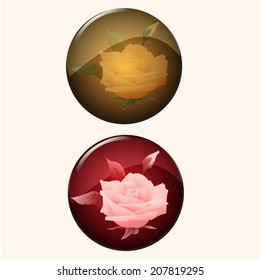 set of icon retro style, rose button illustration