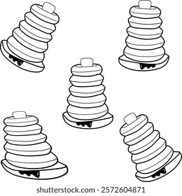Set icon ring donuts design, with various design shapes, with a hand drawn black outline style of toys and education