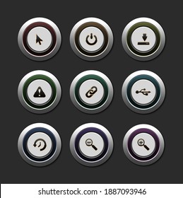 Set of icon, round button with golden icon