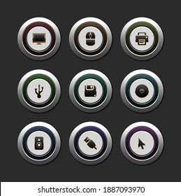Set of icon, round button with golden icon