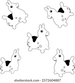 Set icon rubber reindeer design, with various design shapes, with a hand drawn black outline style of toys