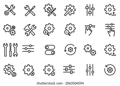 set icon setting, setting, editable stroke, modern simple setting, line icon setting