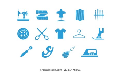 Set icon of sewing taylor tools and element isolated background