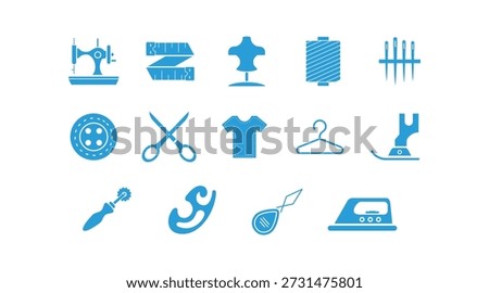 Set icon of sewing taylor tools and element isolated background