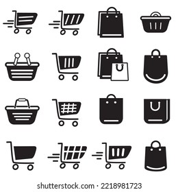 Set icon Shop in Supermarket or finance