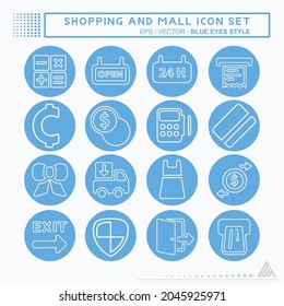 Set Icon Shopping and Mall - Blue Eyes Style - Simple illustration, Editable stroke, Design template vector, Good for prints, posters, advertisements, announcements, info graphics, etc.