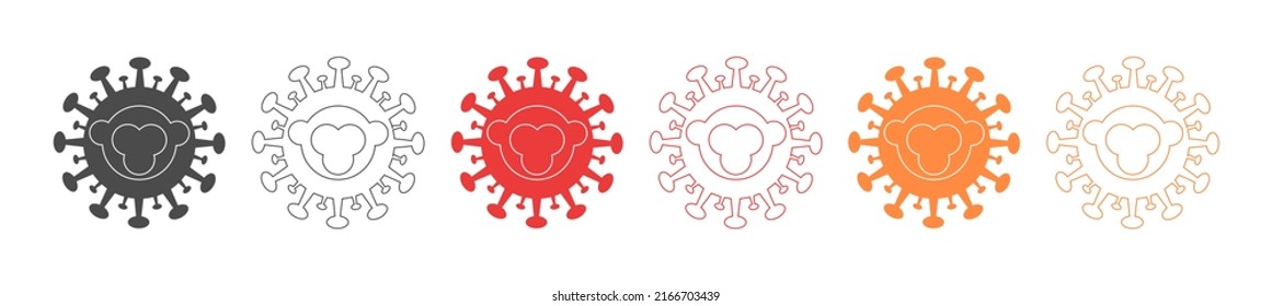 Set icon sign monkeypox on line style in different colors. Pox virus concept. Vector illustration