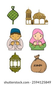 Set of icon, sign, symbol slamic design isolated on white background. Ramadan Karrem, Eid Mubarak poster, cards, greeting, banner.