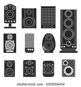 Set icon silhouette acoustic music sound speaker