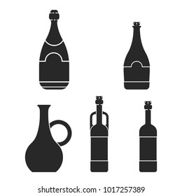 Set icon silhouette glass bottle wine and champagne