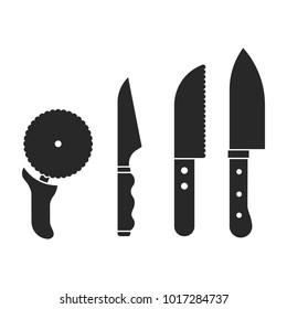 Set icon silhouette kitchen steel knife with wooden handle