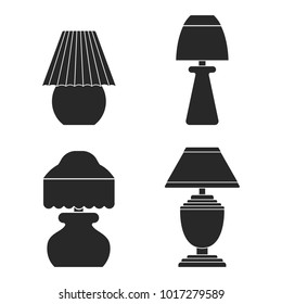 Set icon silhouette modern bedside night lamp light with shade
