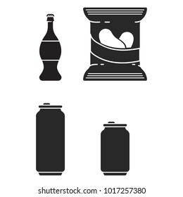 Set icon silhouette with soda, beer and crisps