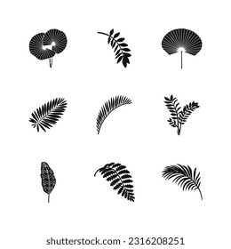 set of icon silhouettes of tropical plants