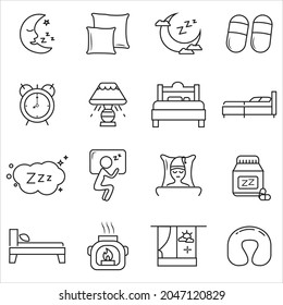 Set Icon Simple in bedroom, Sleeping, comfortable. editable file