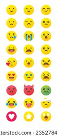 Set Icon Smile Emoji. Emoji Pack. Realistic Yellow Emotions round face. Big Collection Smile Emoticon Cartoon Style. Isolated on white background. Vector illustration