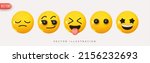 Set Icon Smile Emoji. Realistic Yellow Glossy 3d Emotions face happy smile star eyes, grimacing showing protruding tongue, handsome, sleeping. Pack 19. Vector illustration