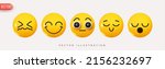 Set Icon Smile Emoji. Realistic Yellow Glossy 3d Emotions face Happy, joy of surprise, humble. Isolated collection. Pack 6. Vector illustration