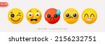 Set Icon Smile Emoji. Realistic Yellow Glossy 3d Emotions face happy smile pleased, bewildered fear, winks, sadness, hysteria. Pack 23. Vector illustration
