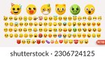 Set Icon Smile Emoji. Realistic Yellow Glossy 3d Emotions round face. Big Collection Smile Emoticon Cartoon Style. Isolated on white background. vector illustration