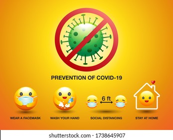 Set of icon smile face, Prevention of Covid-19, Sign and Symbol , Vector