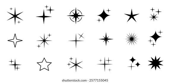 Set icon sparkle star editable stroke 