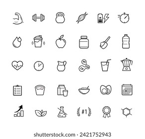 Set icon for sport food. Vector elements are made with high contrast, well suited to different scales and on different media. Ready for use in your design. EPS10.