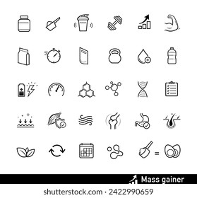 Set icon for sport food. Vector elements are made with high contrast, well suited to different scales and on different media. Ready for use in your design. EPS10.