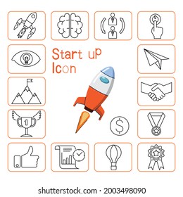 Set icon Start up Business outlined, line, Vector concept design illustration.