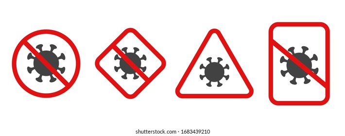Set of icon, sticker, label or banner with coronavirus outbreak. Minimalistic design for warning information signs covid-19 template composition. Vector elements.