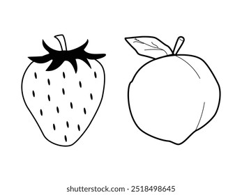 Definir ícone Morango e Coco. Ícone de fruta de morango e coco com contorno preto para silhueta e pode ser usado para um produto ou outro símbolo