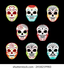 A set of icon sugar skulls. Dia de los muertos - Day of the Dead.