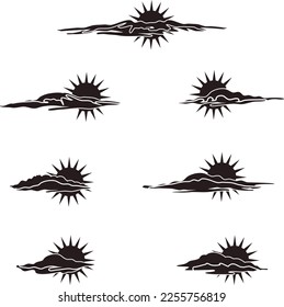 set of icon sun cloud silhouette vector