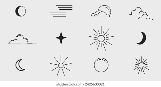 set of icon sun and moon logo line art vintage vector illustration template icon graphic design