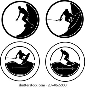 set icon surfing black and white