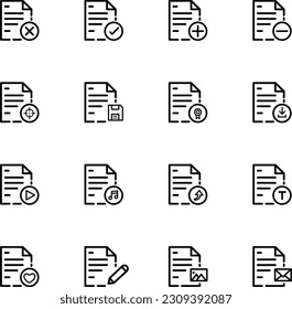 Set Icon symbol Document Files Related Vector outline Icons. Contains as paper, delete , new layer, add, save, floders, copy, picture, note, text, music, email, and more. illustration.