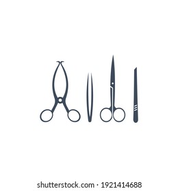 set icon or symbol surgical tool at surgery, various kinds of scalpel, scissors,  tweezers, forceps for medical surgery