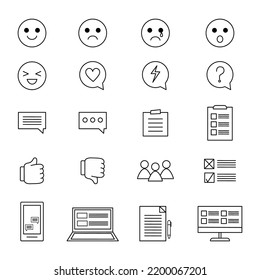 Set of icon and symbol for website, media, printing and more. Comment customer, feedback, report, business, relation etc. Vector illustration isolated on white background