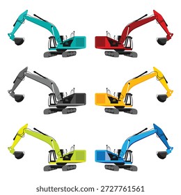 Conjunto de símbolos de icono para el diseño de la máquina excavadora. Industria y minería