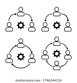 Set icon teamwork, three people and information sharing.