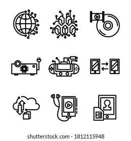 set icon technology style six outline design