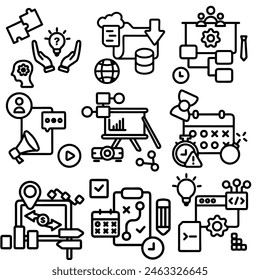 un conjunto de iconos que incluyen varios tipos de negocios y tecnología