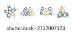 Set icon of three hands support each other, join the team, four hand supporting each other, collaborative teamwork, team icons, line vectors on white
